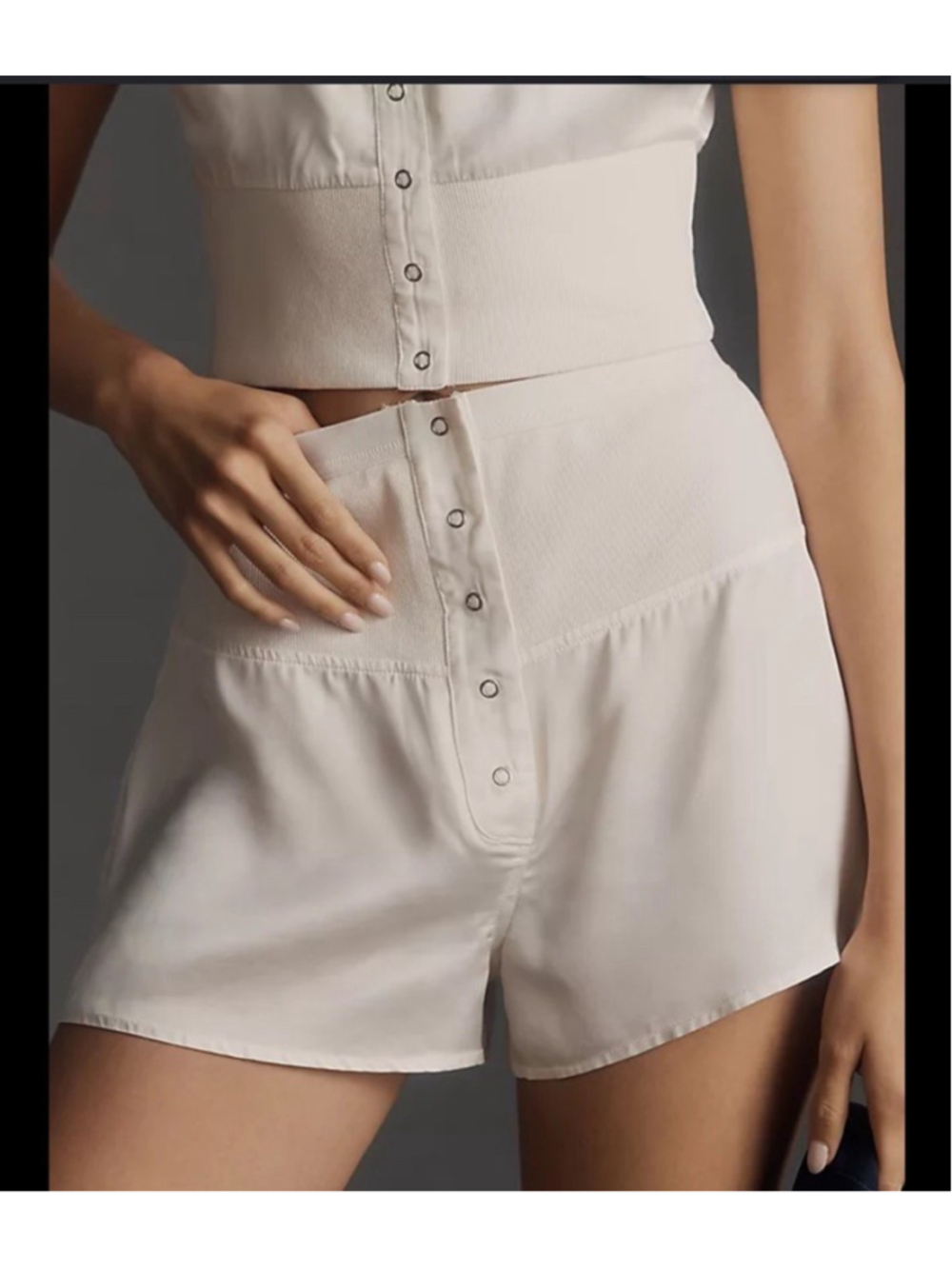 Anthropologie Satin Buttondown Shorts Ivory XL Elastic Waist Vintage Inspired